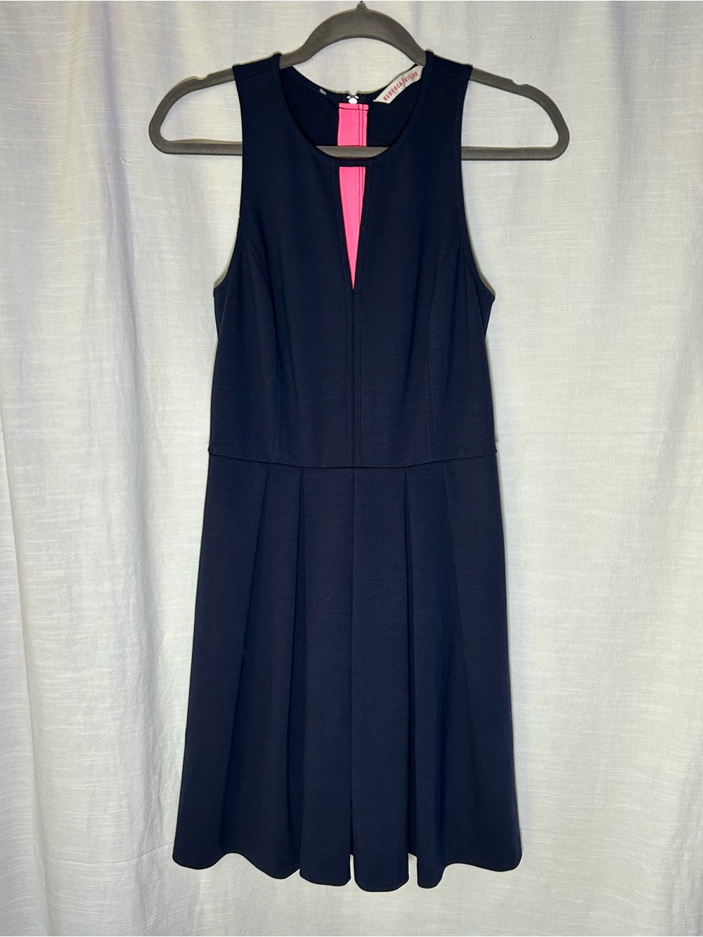 Rebecca Taylor Fit and Flare Dress with Pink Contrast Inset - Navy